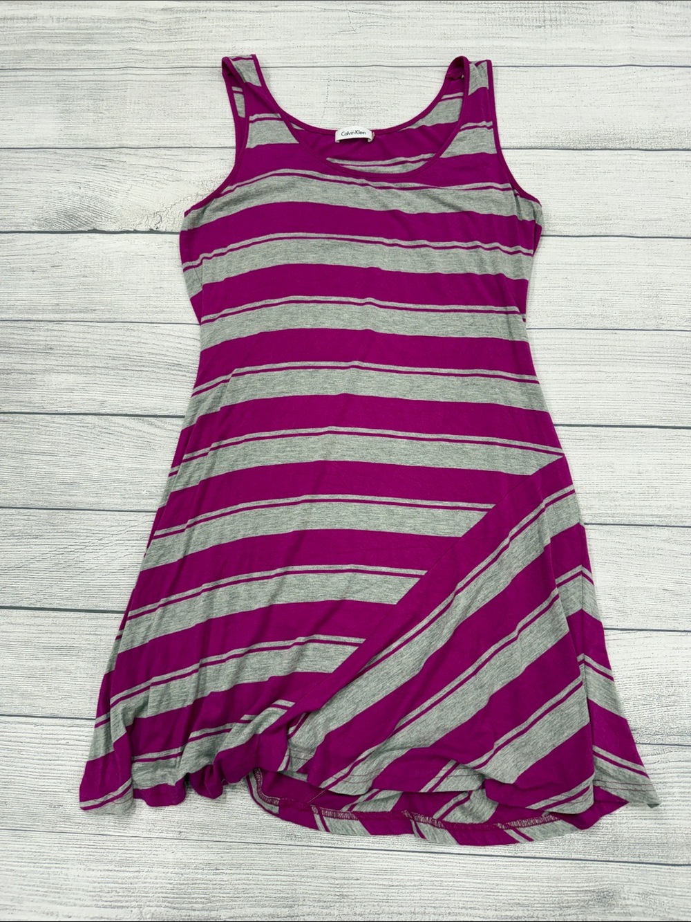 Calvin Klein Pink Gray Striped Sleeveless Swing Dress Size Large